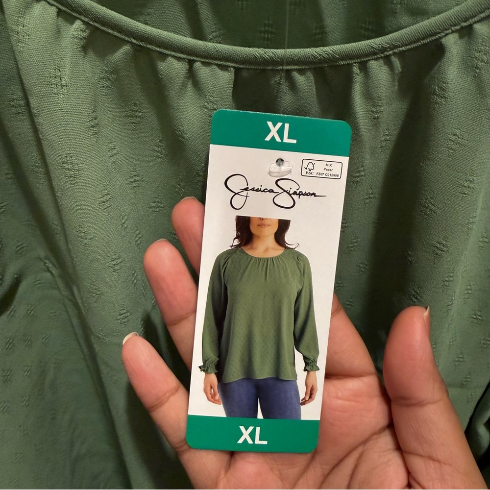 Jessica Simpson Green Long Sleeve Blouse XL - Picture 4 of 5